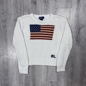 Vintage Polo Ralph Lauren American Flag Knit Cotton Sweater
